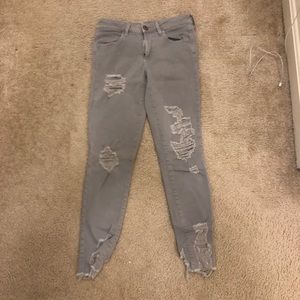 CUTE AE GRAY DISTRESSED JEGGINGS